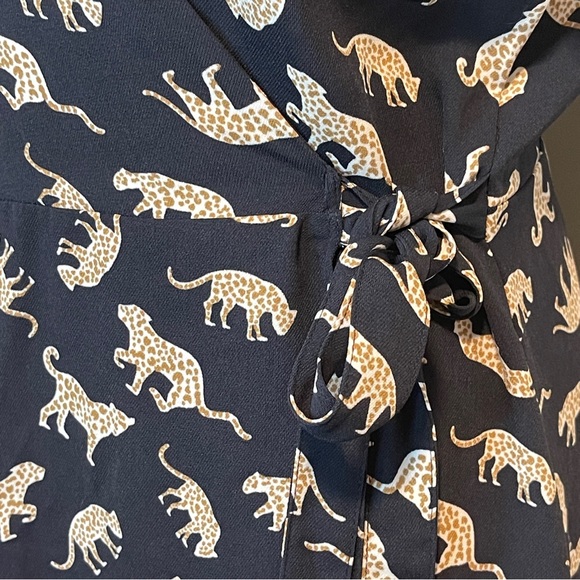 J. Crew Cheetah Print Wrap Dress Navy 6 - Picture 3 of 7